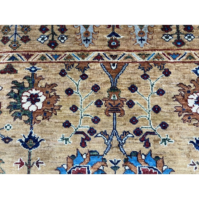 Persian Style Sultani Floral Wool Rug in Golden Beige, Burgundy and Blue, 5'2" X 6'6" For Sale - Image 6 of 17