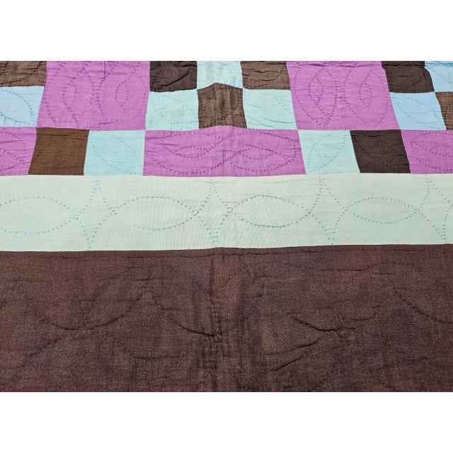 Vintage American Amish “Nine Patch” Hand-Stitched Patchwork Quilt, 67" X 80" For Sale - Image 4 of 12