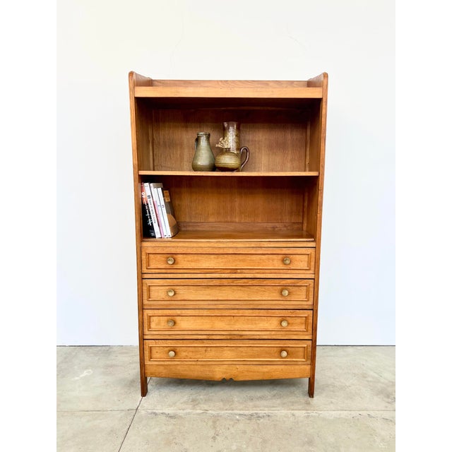 Vintage Oak Bookcase with Brass Drawers, 1950s For Sale - Image 6 of 17