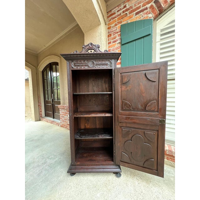 Antique French Breton Cabinet Armoire Carved Crown Brittany Wardrobe C1890 For Sale - Image 11 of 18