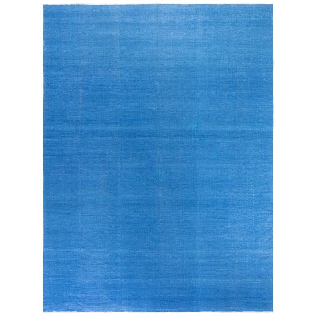 Doris Leslie Blau Vintage Indian Dhurrie Light Blue Flatweave Cotton Rug For Sale