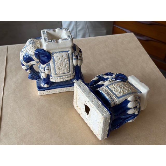 1960s Vintage Elephant Chinoiserie Ceramic Glazed Candle Holders Pair For Sale - Image 5 of 8