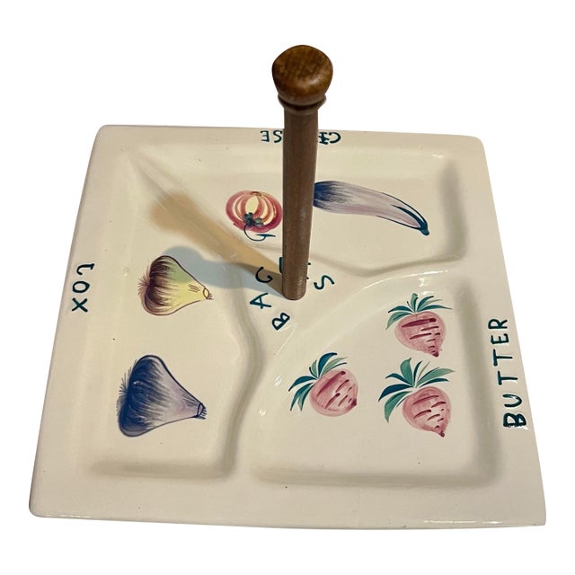 Mid Century Bagels Lox Cheese Judaica Style Serving Tray Platter For Sale