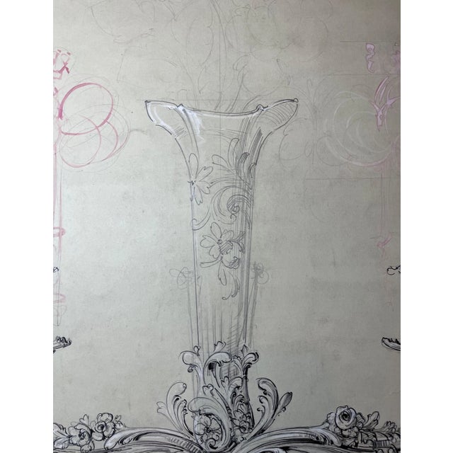 Paper Antique 1800's Reed & Barton Original Silver Candelabra Blueprint Ink Sketch For Sale - Image 7 of 13