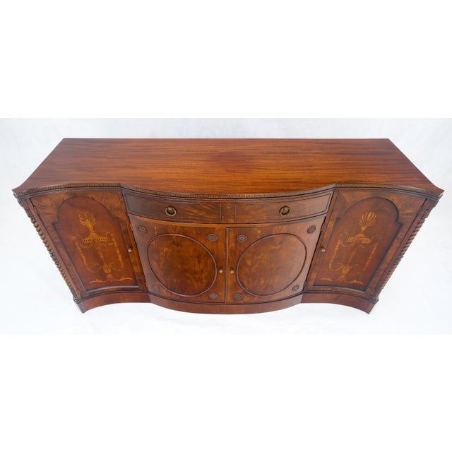 Wood Very Fine Inlayed Serpentine Front Mahogany Sideboard Cabinet Credenza For Sale - Image 7 of 12