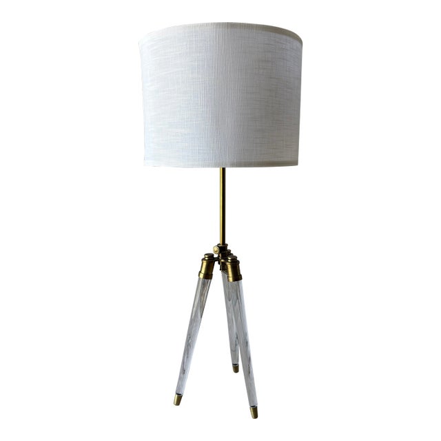 1980s Brass & Acrylic Floor/Table Lamp For Sale