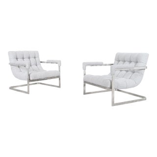 Mid-Century Modern Chrome Scoop Lounge Chairs After Milo Baughman for Thayer Coggin For Sale