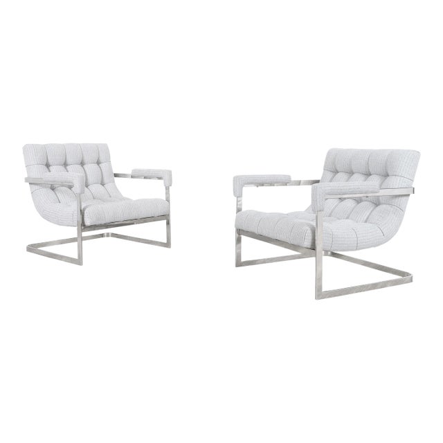 Mid-Century Modern Chrome Scoop Lounge Chairs After Milo Baughman for Thayer Coggin For Sale