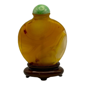 19th Century Hollow Agate Snuff Bottle on a Wood Stand