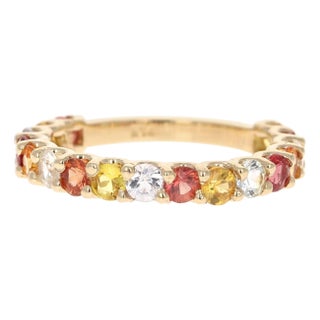 14 Karat Multi Color Sapphire Yellow Gold Stackable Band, Size 7 For Sale