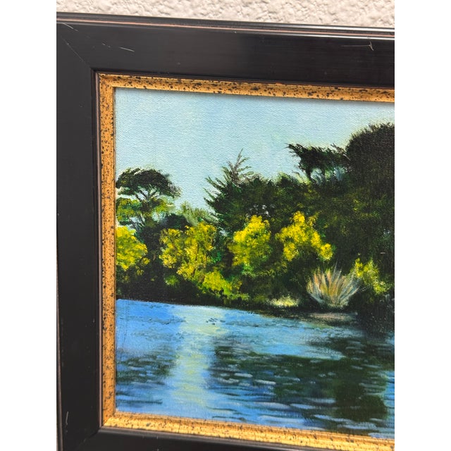 Wood Signed Camhi Lakeside Landscape Original Oil Painting For Sale - Image 7 of 12