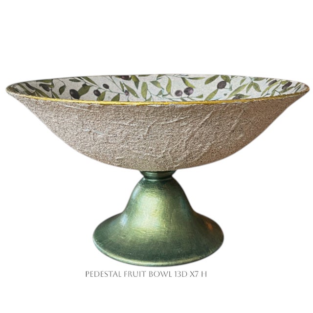 Masonry and Floral Pedestal Serving fruit or serving bowl, food Safe; Interior is original glass with reverse decoupage...