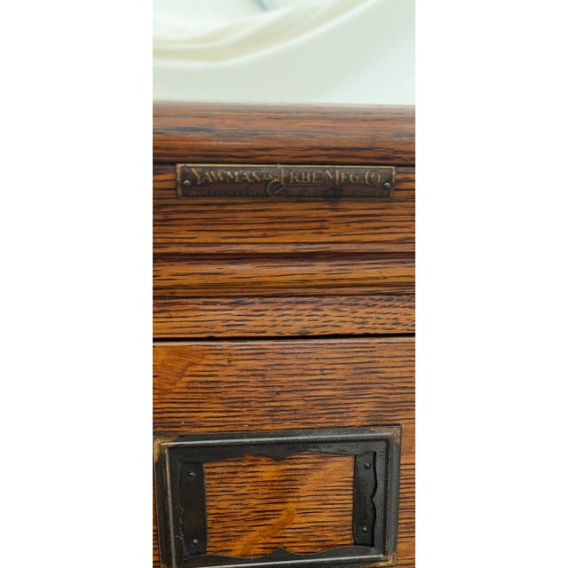 Brown Antique Yawman and Erbe File Cabinet Four Drawers Quarter Sawn White Oak For Sale - Image 8 of 14