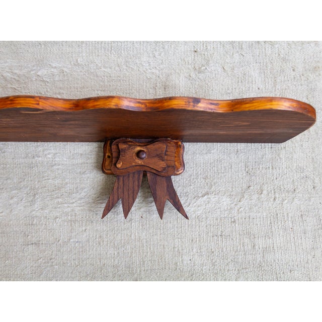 Rustic Folk Art Scalloped Wooden Shelf With Bow Brackets For Sale - Image 3 of 11