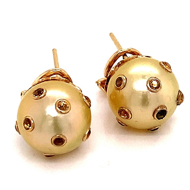 Blue South Sea Pearl Sapphire Earrings 14k Gold Certified For Sale - Image 8 of 15