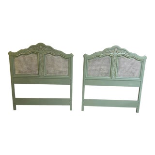 Drexel Cabernet Blanc French Country Caned Twin Headboards - a Pair For Sale