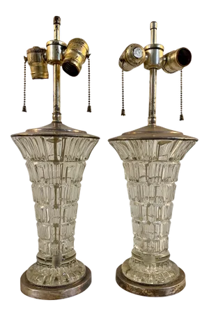 Early to Mid 20th Century Molded Glass Table Lamps for Restoration C.1940 - a Pair