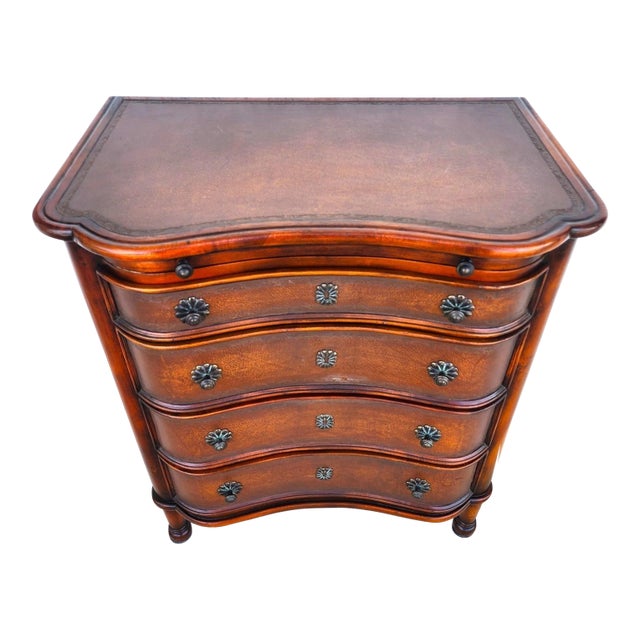 Theodore Alexander Leather Wrapped Serpentine Chest Hidden Pull Out Desk For Sale