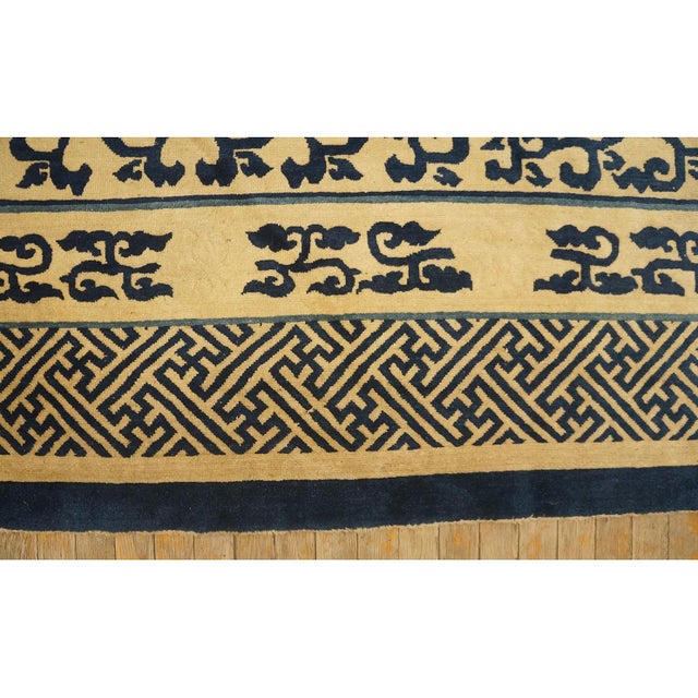 1870s Tan Camel Foliate Greek Key Antique Chinese Peking Wool Rug 8' 10" X11' 6" For Sale - Image 9 of 9