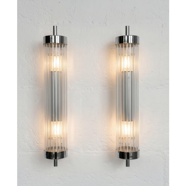 Vintage Skyscraper Art Deco Light Old Lamp Wall Sconces Fixture Nickel Brass & Glass Rod Ship Light - Pair For Sale - Image 4 of 4