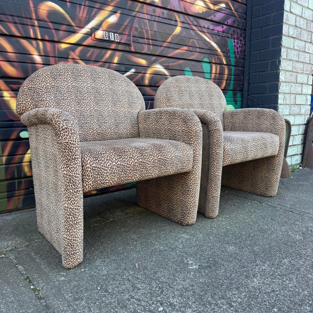 Postmodern Pair of 1980s Cheetah Print Accent Club Chairs For Sale - Image 3 of 12