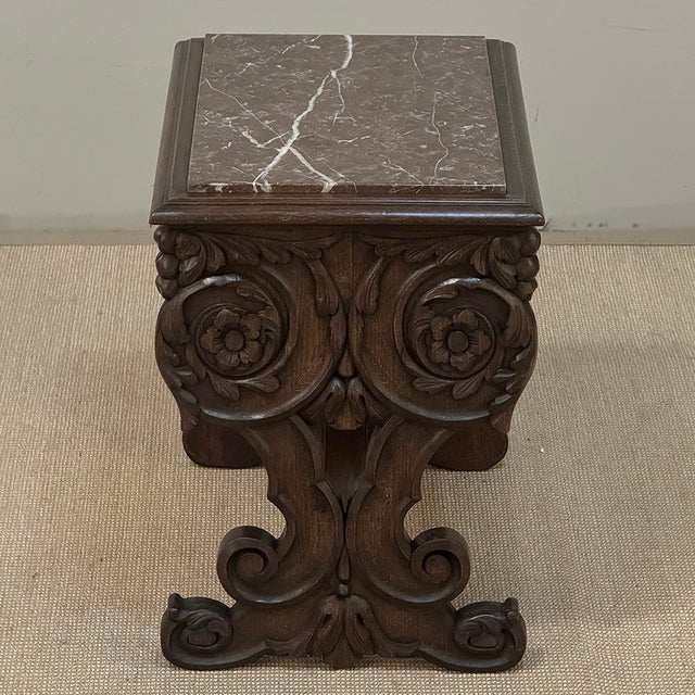 Renaissance Style Marble Top Carved End Table ~ Side Table For Sale - Image 13 of 18