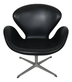 Swan Chair in Original Black Aura Leather by Arne Jacobsen