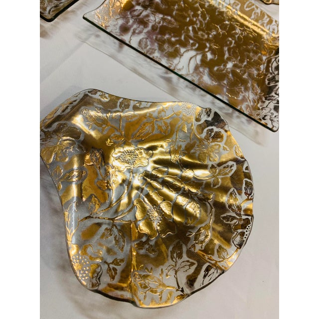 “Fleurs D’oro” Fantastic Six Piece Gold Leaf Glass Tray Set ~ It took Cousin Vivienne years to hunt for and collect this...