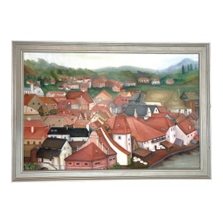 Original Signed & Framed Oil Painting by Helene Berger "From the Castle" Czech Republic C2005 For Sale