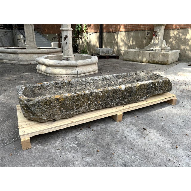 A Long and Low 18th Century Carved Limestone Trough From the South of France For Sale - Image 4 of 13