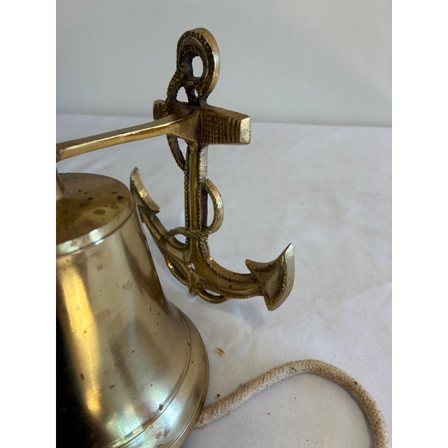 Brass Vintage Solid Brass Anchor Bell With Rope Pull For Sale - Image 8 of 9