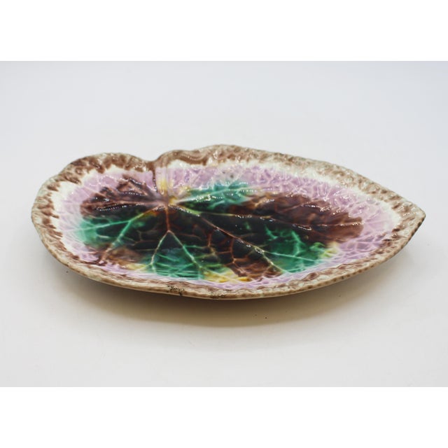 Ceramic Circa 1880s English Majolica Begonia Leaf Sweetmeat Dish For Sale - Image 7 of 7