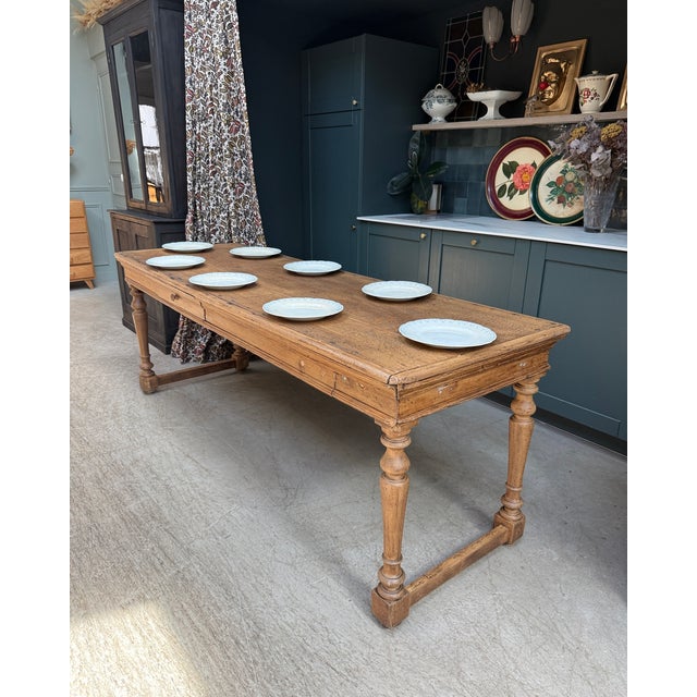 Antique Farmhouse Table with Turned Oak Legs, 1890s For Sale - Image 9 of 13