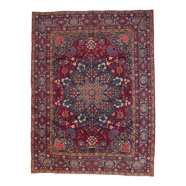 Antique Persian Yazd Rug - 10'05 X 13'09 For Sale