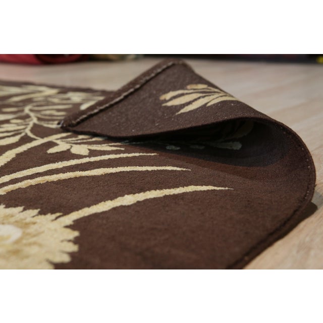 Traditional 10x14 Chocolate Brown Ivory Botanical Floral Hand-Knotted Wool Rug For Sale - Image 3 of 3
