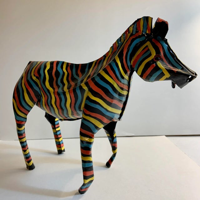 African 1980s Vintage Folk Art Painted Zebra Figure For Sale - Image 3 of 8