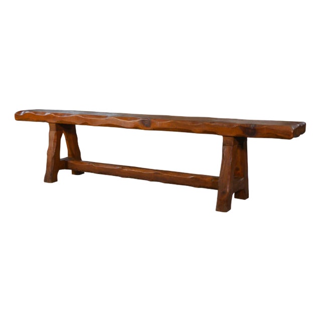 Vintage Brutalist Pine Bench, 1950s For Sale