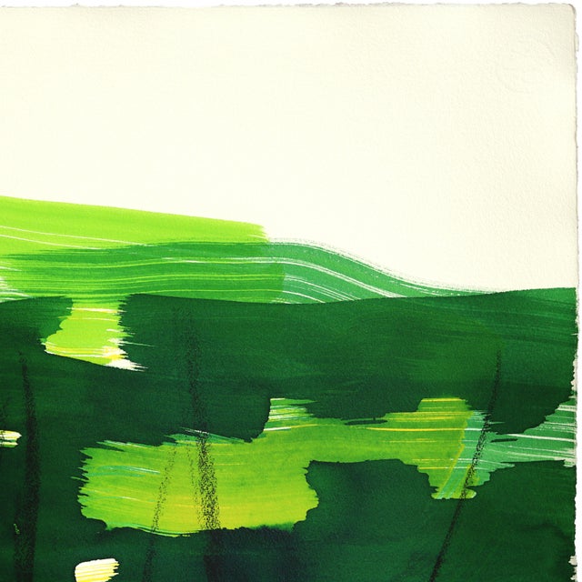 Forest 5 - Original Green Minimalist Abstract Landscape Ink Painting on French Linen Paper by Bettina Mauel For Sale In Los Angeles - Image 6 of 6