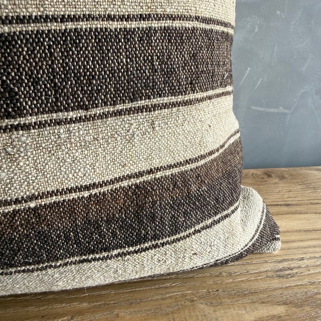 Vintage Rug Pillow Cover With Stripes For Sale - Image 4 of 7