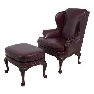 Hancock & Moore Leather Wing Chair & Ottoman For Sale