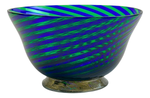 Filigrana Murano Glass Bowl with Green and Blue Stripes, Italy, 1970s