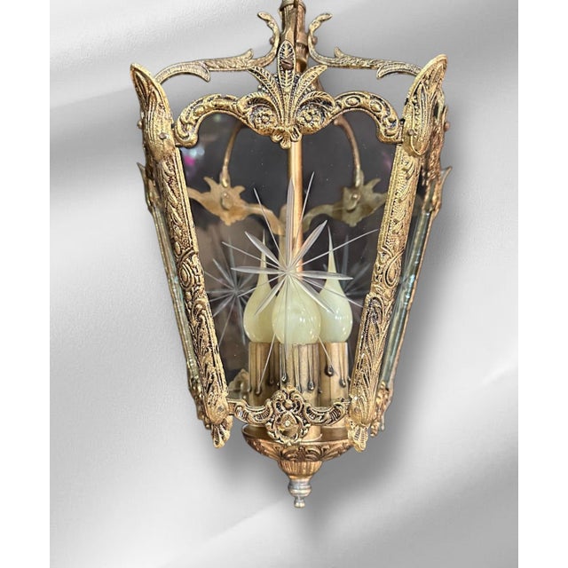 1920s Rococo Lanterns Pendant Lights With Etched Glass - a Pair For Sale - Image 14 of 15