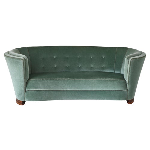 Large Danish Sofa in Green Velvet, 1940s For Sale