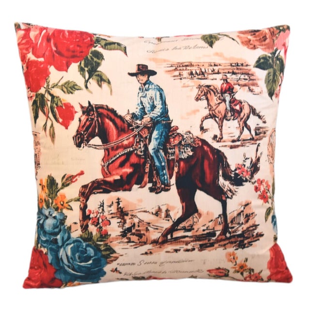 Western Galloping Cowboy & Horse Feather/Down Double Sided Pillow For Sale - Image 4 of 4