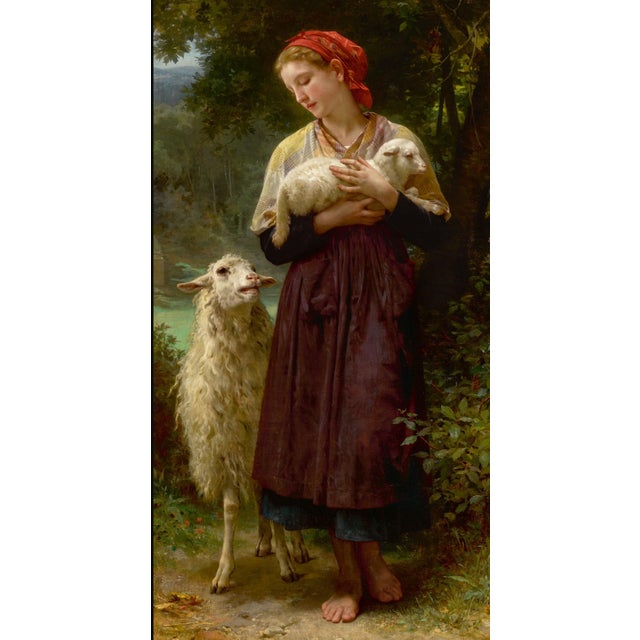 Realism 1980s Oil Painting After William Bouguereau "The Newborn Lamb" For Sale - Image 3 of 7