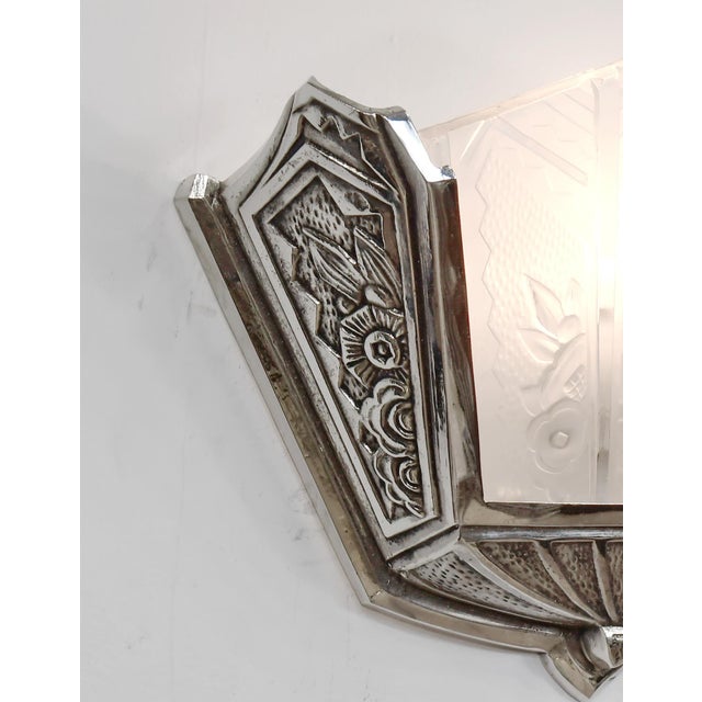 Pair of 1930s Hanots French Art Deco Nickeled Bronze Fan Wall Sconces - 2 Pairs Available For Sale - Image 9 of 13