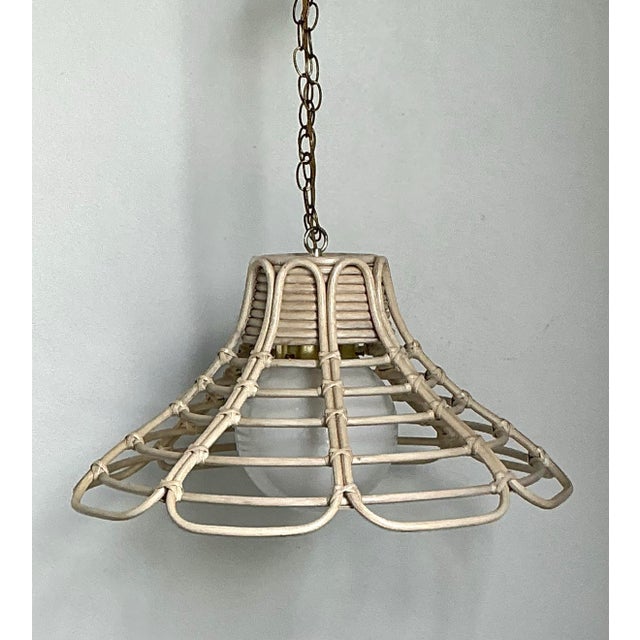 Vintage Bent Washed Rattan Chandelier For Sale - Image 11 of 12