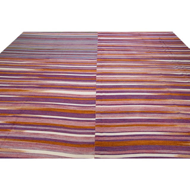 Abstract Modern Kilim Flatweave Abstract Motif Handmade Multicolor Wool Rug For Sale - Image 3 of 11