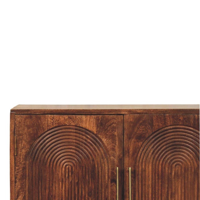 The Roasted Almond-Finish Mango Wood Grooved 2-Door Sideboard brings a refined balance of craftsmanship, character, and...