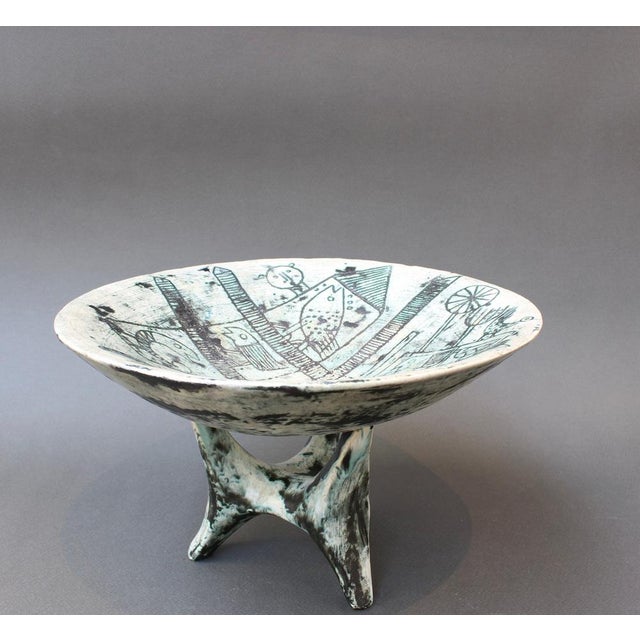 Mid-Century French Ceramic Bowl on Tripod Stand by Jacques Blin, 1950s For Sale - Image 4 of 18